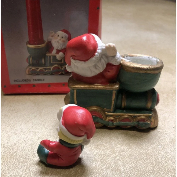 Santa Claus Candle Hugger  Candle Holders Christmas Train Vintage - Picture 7 of 8